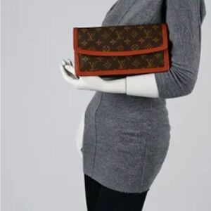 Louis Vuitton Monogram Dame pouchette Clutch with Red Trim